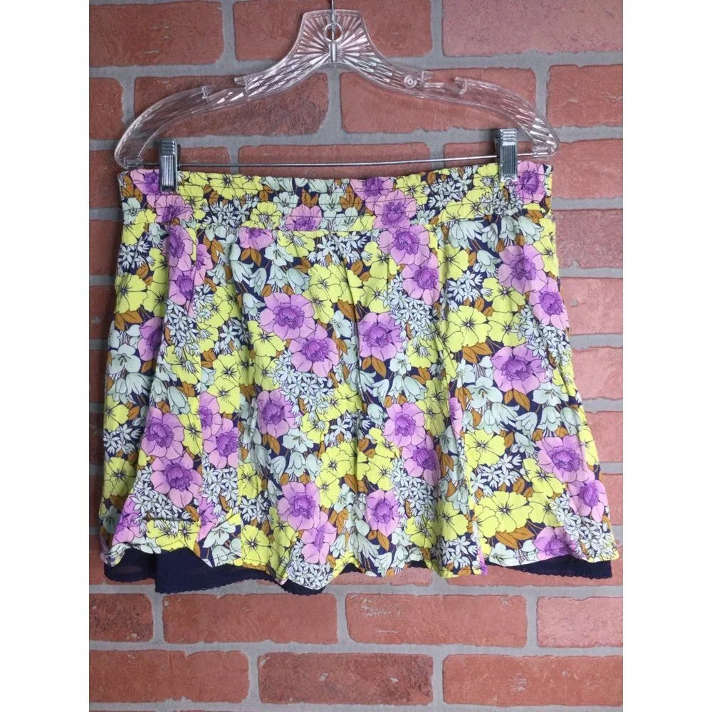 Anthropologie Leifnotes Floral Flounced Pull-On Petunia Mini Skirt Lined Size 6